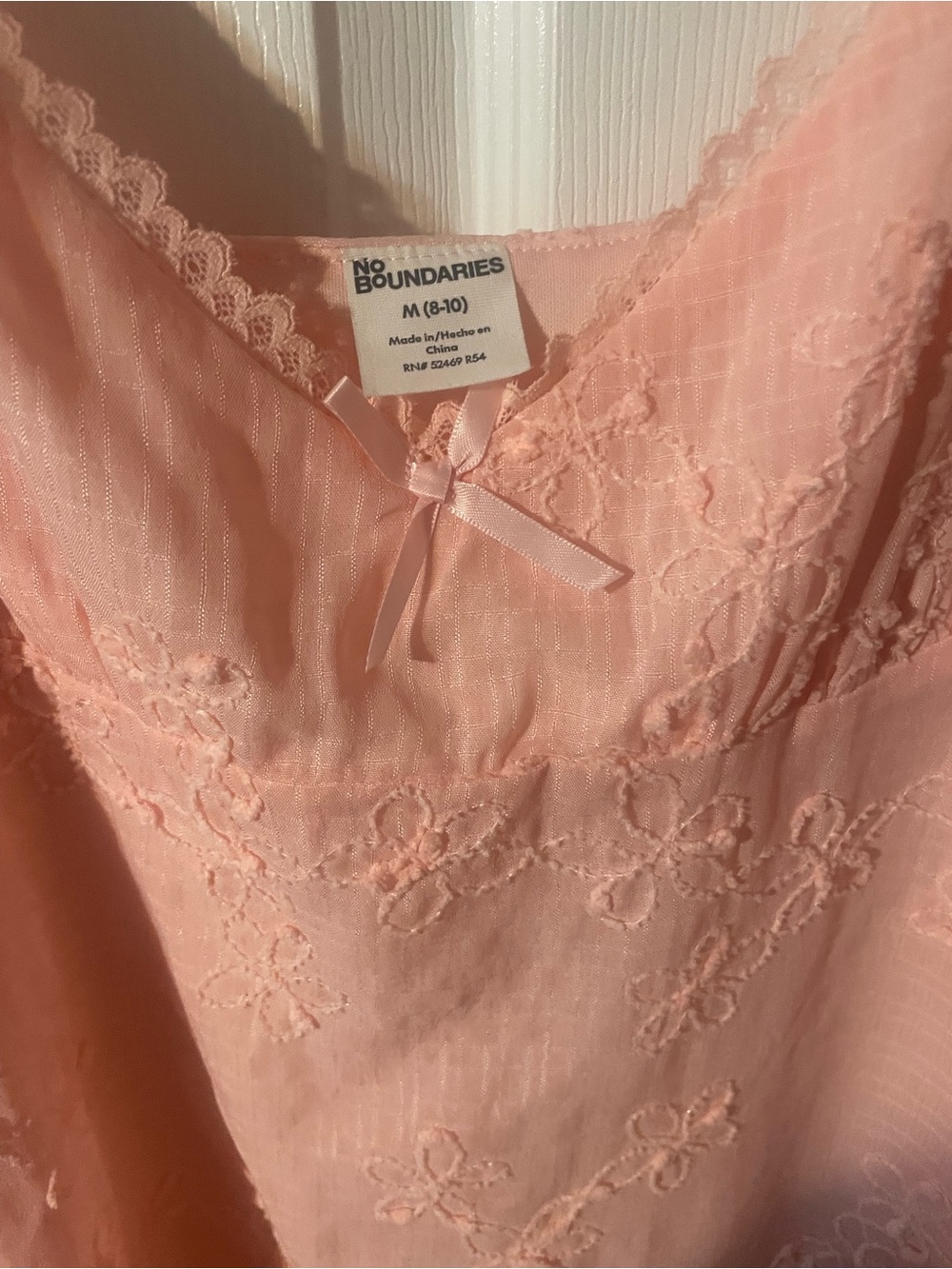 NWT No Boundaries Pink Coral Embroidered Ruffle Strap Mini Dress M 8/10 - Picture 8 of 11